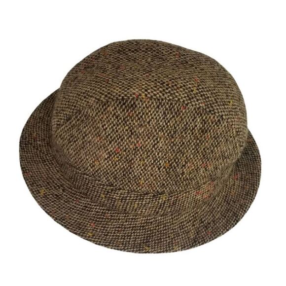 VINTAGE Wool TRILBY Hat DAVID HANNA & SONS Handcrafted Ireland Tweed Brown SZ 7 - Picture 2 of 4